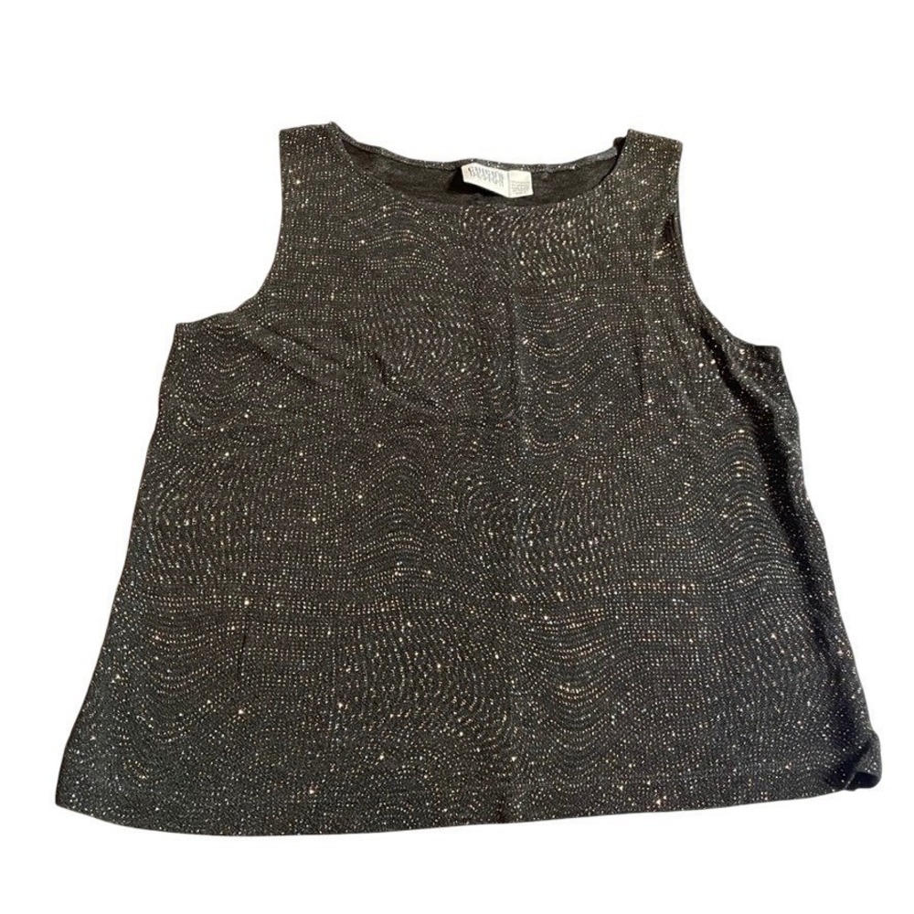 Chicos Design Womens Black Sparkle Glitter Wavy Print Sleeveless Top Size 3 L